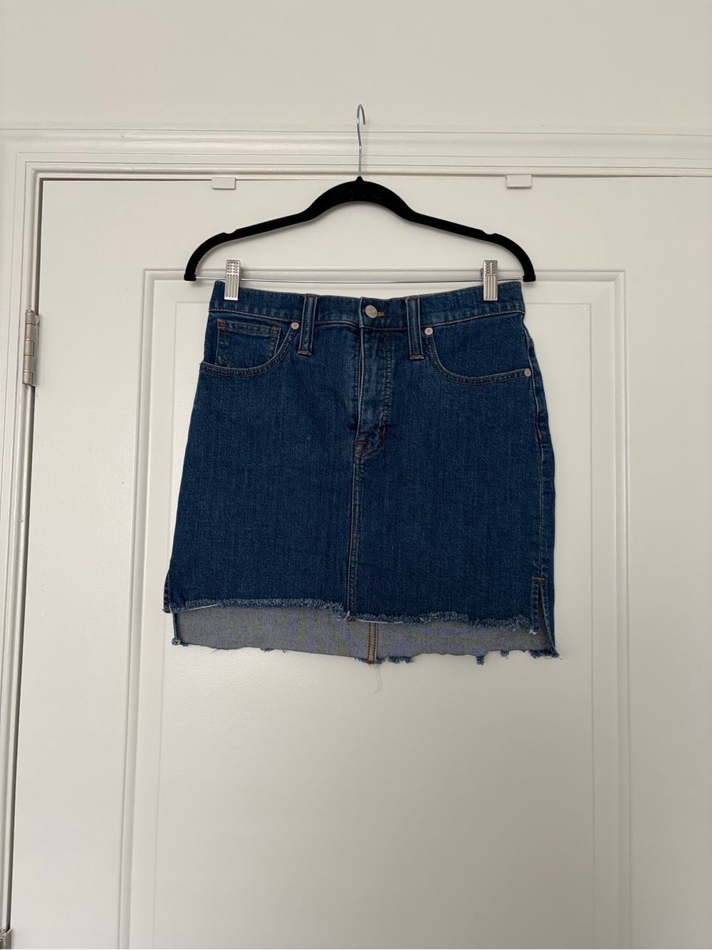 Madewell Dark Blue Denim Raw Hem Mini Skirt